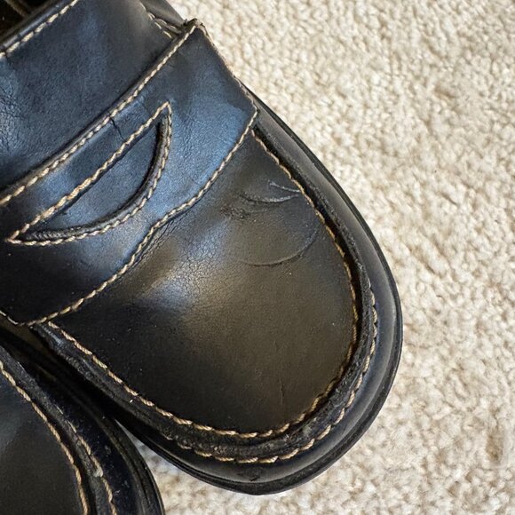 Y2K Mudd Black Platform Loafers Chunky Heel Penny-Style Slip-Ons 2000s Retro - Picture 5 of 7